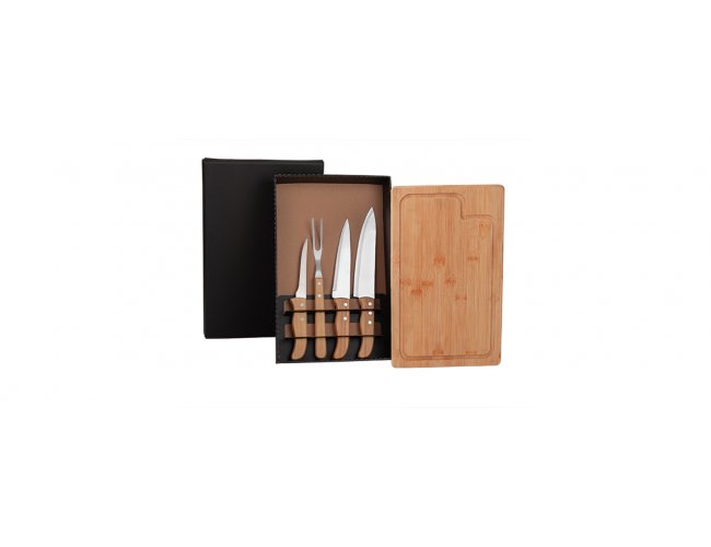 Kit Para Churrasco Em Bambu Inox