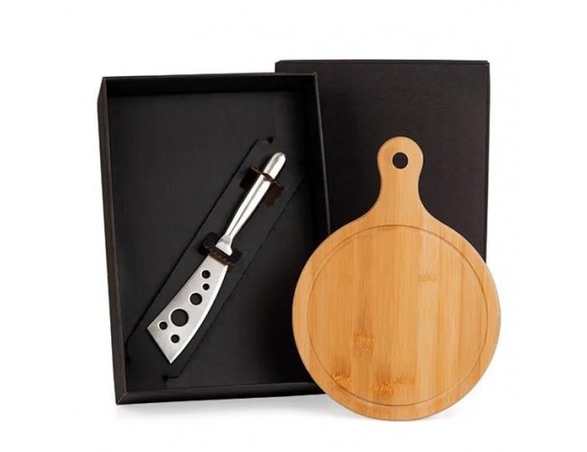 Kit para queijo em bambu e inox duas peas