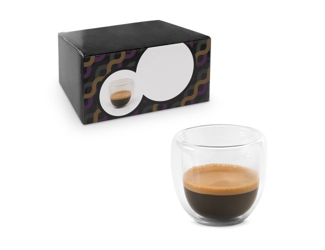 EXPRESSO. Conjunto de caf em vidro isotrmico com 2 copos 75 mL