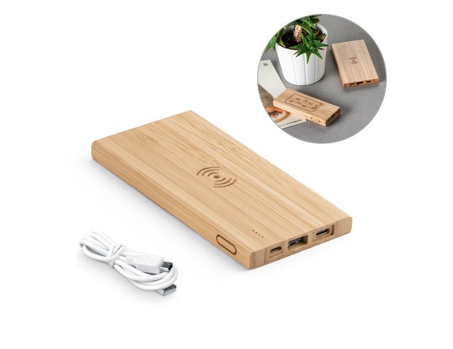 FITCH ECO. Bateria porttil em bambu 5.000 mAh