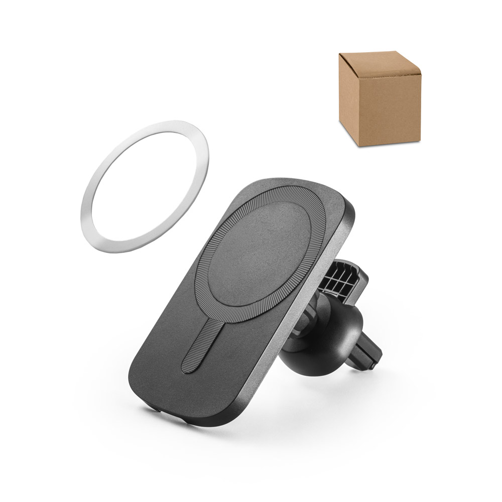 KOCH. Carregador magntico wireless em ABS (60% reciclado) e silicone com a funcionalidade de suporte para carro