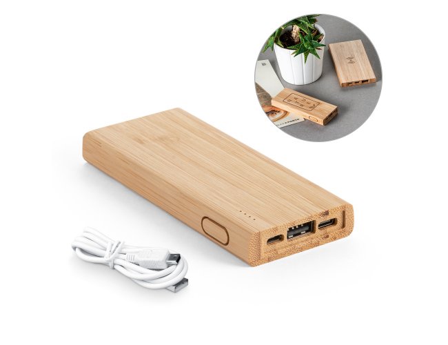 KOHN 5.0. Bateria porttil em bambu com bateria de ltio 5.000 mAh